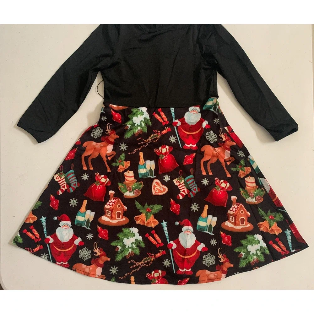 Christmas Dress Size 4-5 Years Girls Kids Long Sleeve Dress Holiday - Picture 11 of 12